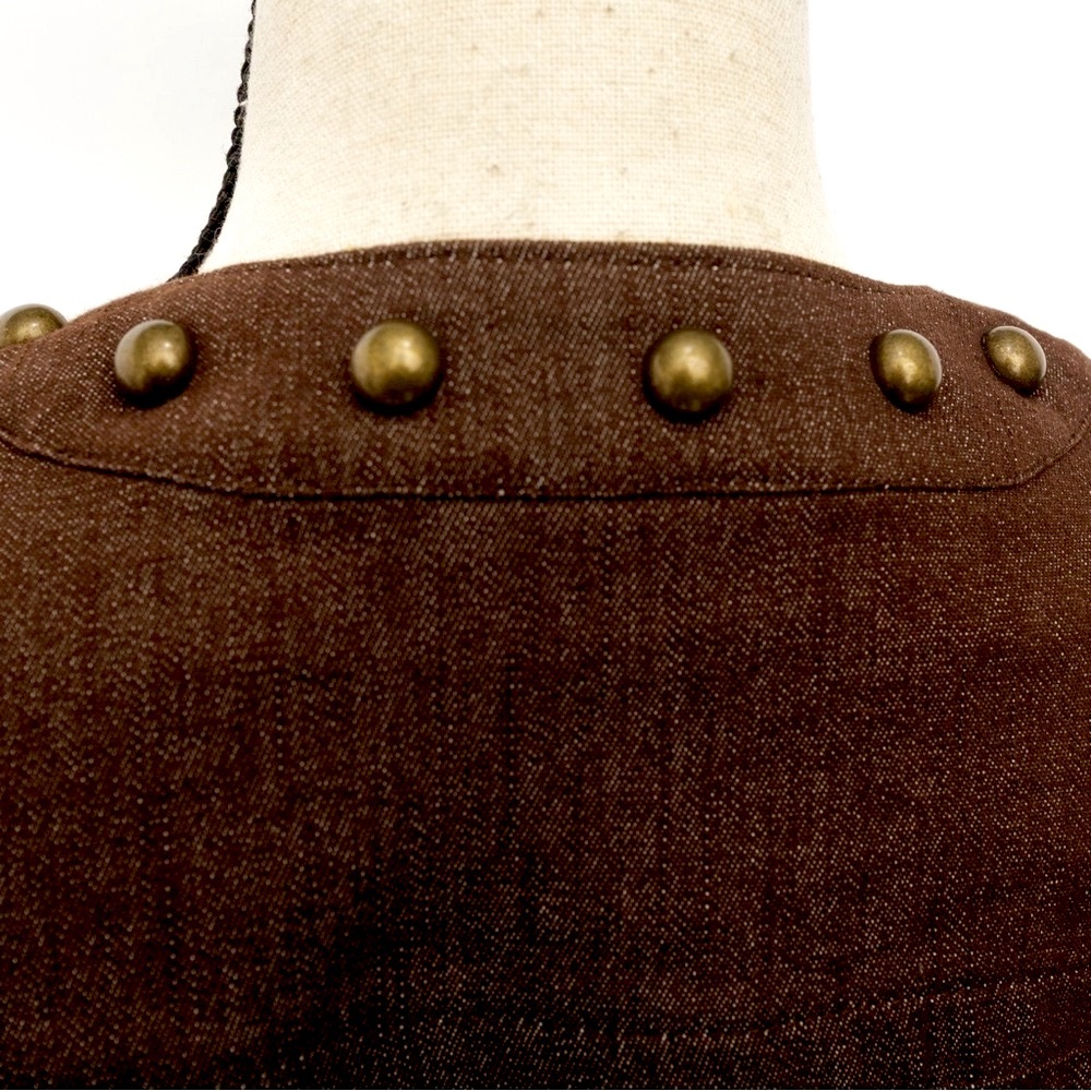 Chocolate denim jacket with antique gold studs embellished jacket NYCC M - Picture 10 of 11